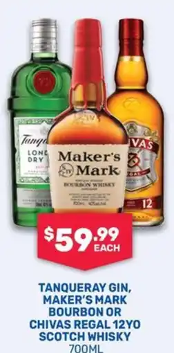 SipnSave Tanqueray Gin, Maker's Mark Bourbon or Chivas Regal 12YO Scotch Whisky offer