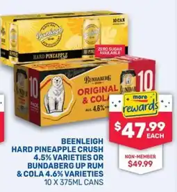 SipnSave Beenleigh Hard Pineapple Crush 4.5% Varieties or Bundaberg Up Rum & Cola 4.6% Varieties offer