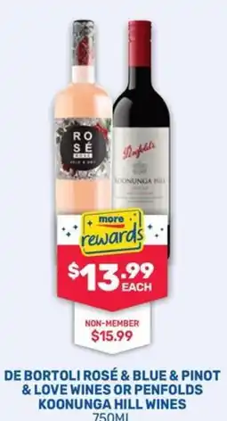 SipnSave De Bortoli Rosé & Blue & Pinot & Love Wines or Penfolds Koonunga Hill Wines offer