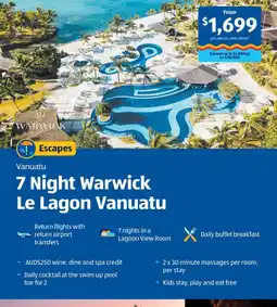 ALDI 7 Night Warwick Le Lagon Vanuatu offer