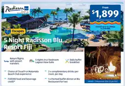 ALDI 5 Night Radisson Blu Resort Fiji offer