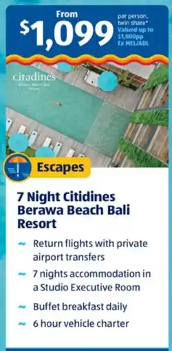 ALDI 7 Night Citidines Berawa Beach Bali Resort offer