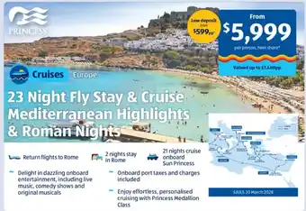 23 Night Fly Stay & Cruise Mediterranean Highlights & Roman Nights