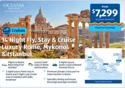 ALDI Oceania Cruises Mediterranean 14 Night Fly, Stay & Cruise Luxury Rome, Mykonos & Istanbul offer