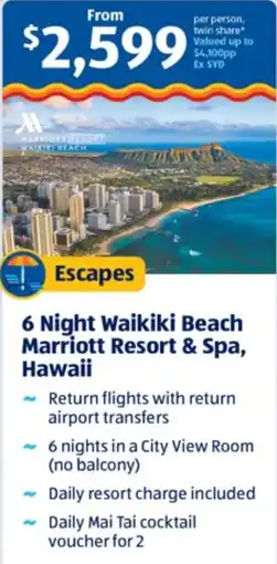 ALDI 6 Night Waikiki Beach Marriott Resort & Spa, Hawaii offer