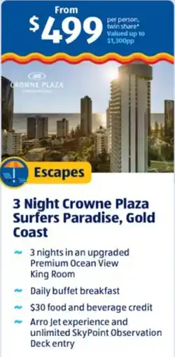 ALDI 3 Night Crowne Plaza Surfers Paradise, Gold Coast offer
