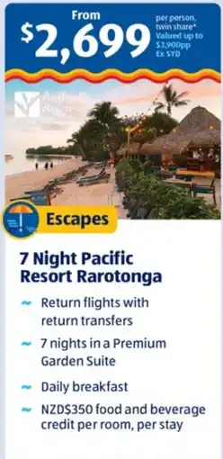 ALDI 7 Night Pacific Resort Rarotonga offer