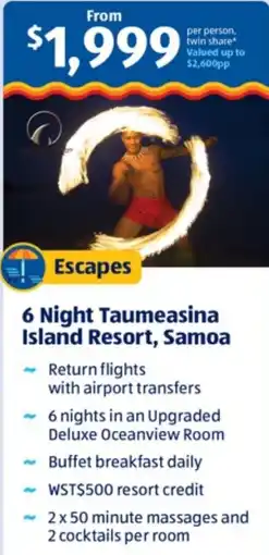 ALDI Escapes 6 Night Taumeasina Island Resort, Samoa offer