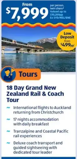ALDI 18 Day Grand New Zealand Rail & Coach Tour offer