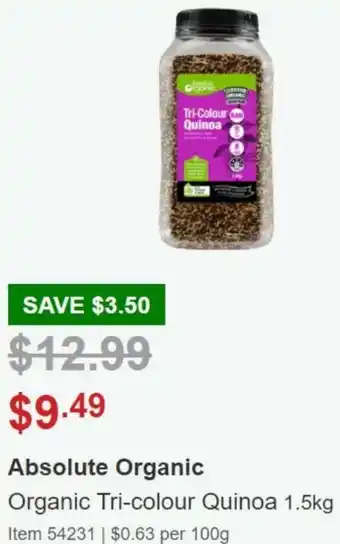 Costco Absolute Organic Organic Tri-Colour Quinoa 1.5Kg offer