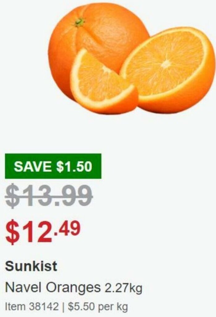 Sunkist Navel Oranges 2.27Kg offer at Costco
