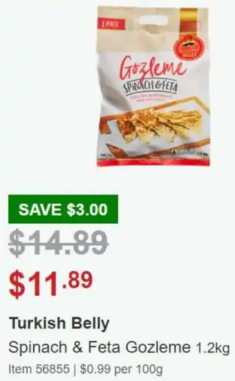 Costco Turkish Belly Spinach & Feta Gozleme 1.2Kg offer