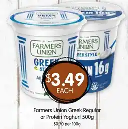 Spudshed Farmers Union Greek Regular or Protein Yoghurt offer