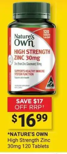 Cincotta Chemist Nature's Own High Strength Zinc 30mg offer