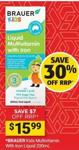 Cincotta Chemist Brauer Kids Multivitamin With Iron Liquid offer