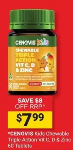 Cincotta Chemist Cenovis Kids Chewable Triple Action Vit C, D & Zinc offer