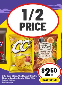 IGA CC's Corn Chips, The Natural Chip Co. Chips or Samboy Potato Chips offer