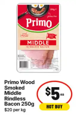IGA Primo Wood Smoked Middle Rindless Bacon offer