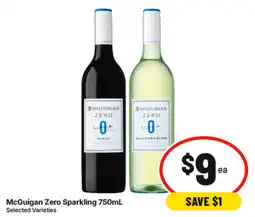 IGA McGuigan Zero Sparkling Selected Varieties offer
