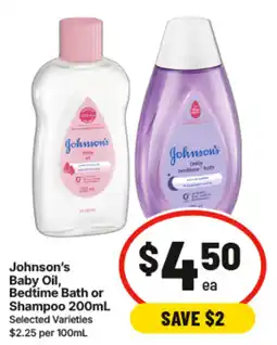 IGA Johnson's Baby Oil, Bedtime Bath or Shampoo offer