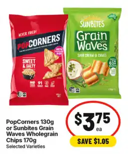 IGA PopCorners or Sunbites Grain Waves Wholegrain Chips offer