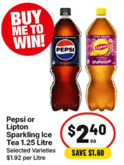 IGA Pepsi or Lipton Sparkling Ice Tea 1.25 Litre Selected Varieties offer