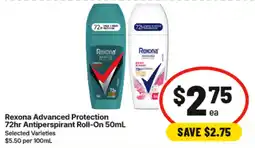 IGA Rexona Advanced Protection 72hr Antiperspirant Roll-On offer