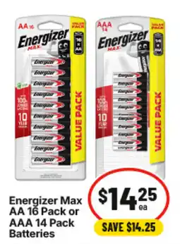 IGA Energizer Max AA 16 Pack or AAA 14 Pack Batteries offer