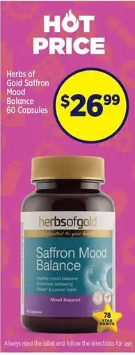 Star Discount Chemist Herbs of Gold Saffron Mood Balance offer