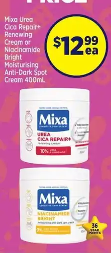 Star Discount Chemist Mixa Urea Cica Repair+ Renewing Cream or Niacinamide Bright Moisturising Anti-Dark Spot Cream offer