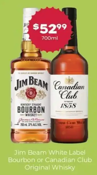 Jim Beam White Label Bourbon or Canadian Club Original Whisky