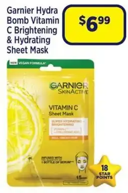 Star Discount Chemist Garnier Hydra Bomb Vitamin C Brightening & Hydrating Sheet Mask offer