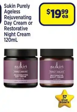 Star Discount Chemist Sukin Purely Ageless Rejuvenating Day Cream or Restorative Night Cream offer