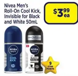 Star Discount Chemist Nivea Men's Roll-On Cool Kick, Invisible for Black and White offer