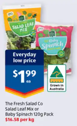 ALDI The Fresh Salad Co Salad Leaf Mix or Baby Spinach offer