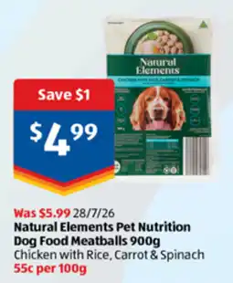 ALDI Natural Elements Pet Nutrition Dog Food Meatballs offer