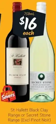 Cellarbrations St Hallett Black Clay Range or Secret Stone Range (Excl Pinot Noir) offer