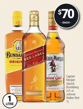Captain Morgan Spiced, Bundaberg U.P., or Johnnie Walker Red