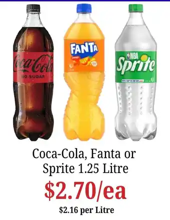 Coca-Cola, Fanta or Sprite 1.25 Litre