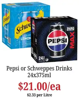 Farmer Jack's Pepsi or Schweppes Drinks offer