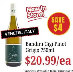 Farmer Jack's Bandini Gigi Pinot Grigio offer