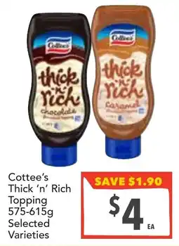 Supa Valu Cottees Thick 'n' Rich Topping offer
