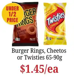 Farmer Jack's Burger Rings, Cheetos or Twisties offer