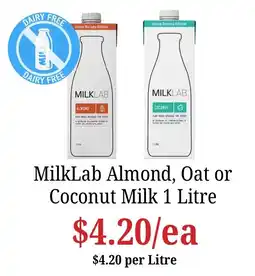 Farmer Jack's MilkLab Almond, Oat or Coconut Milk offer