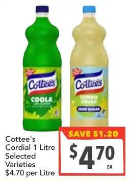 Supa Valu Cottee's Cordial 1 Litre Selected Varieties offer