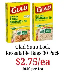 Farmer Jack's Glad Snap Lock Resealable Bags offer