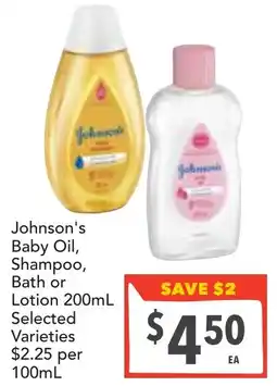 Supa Valu Johnson's Baby Oil, Shampoo, Bath or Lotion offer
