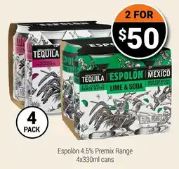 Super Cellars Espolòn Premix Range offer