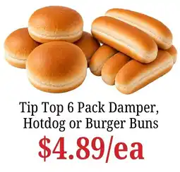 Farmer Jack's Tip Top 6 Pack Damper, Hotdog or Burger Buns offer