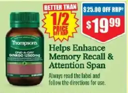 Chemist Warehouse Thompsons One-A-Day Ginkgo 12800mg offer